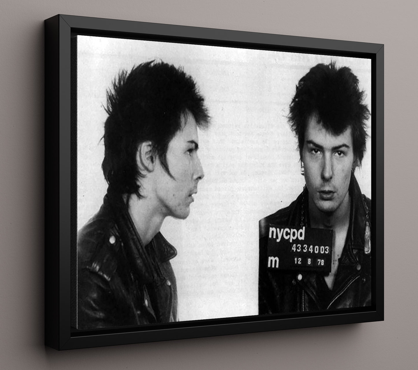 Sid Vicious - New York Police Department 1978 mug shot wall art 16x20 Framed Canvas