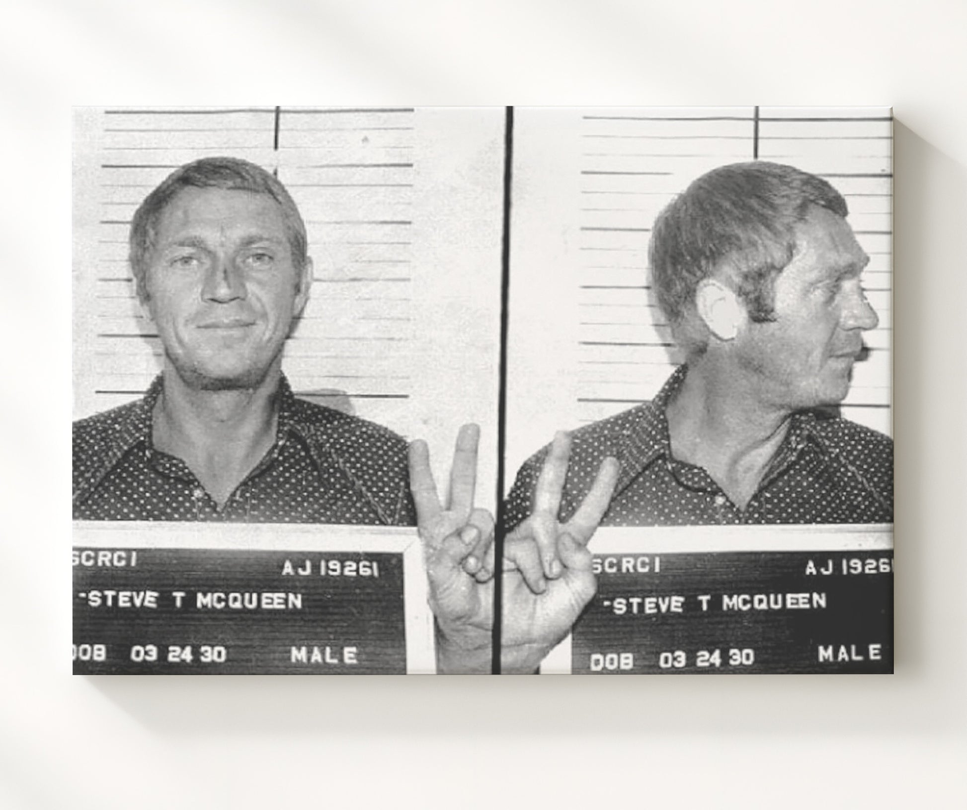 Steve McQueen Santa Clara County Sheriff 1972 Landscape.jpg Mug Shot Print 20x24 Canvas mug shot wall art print
