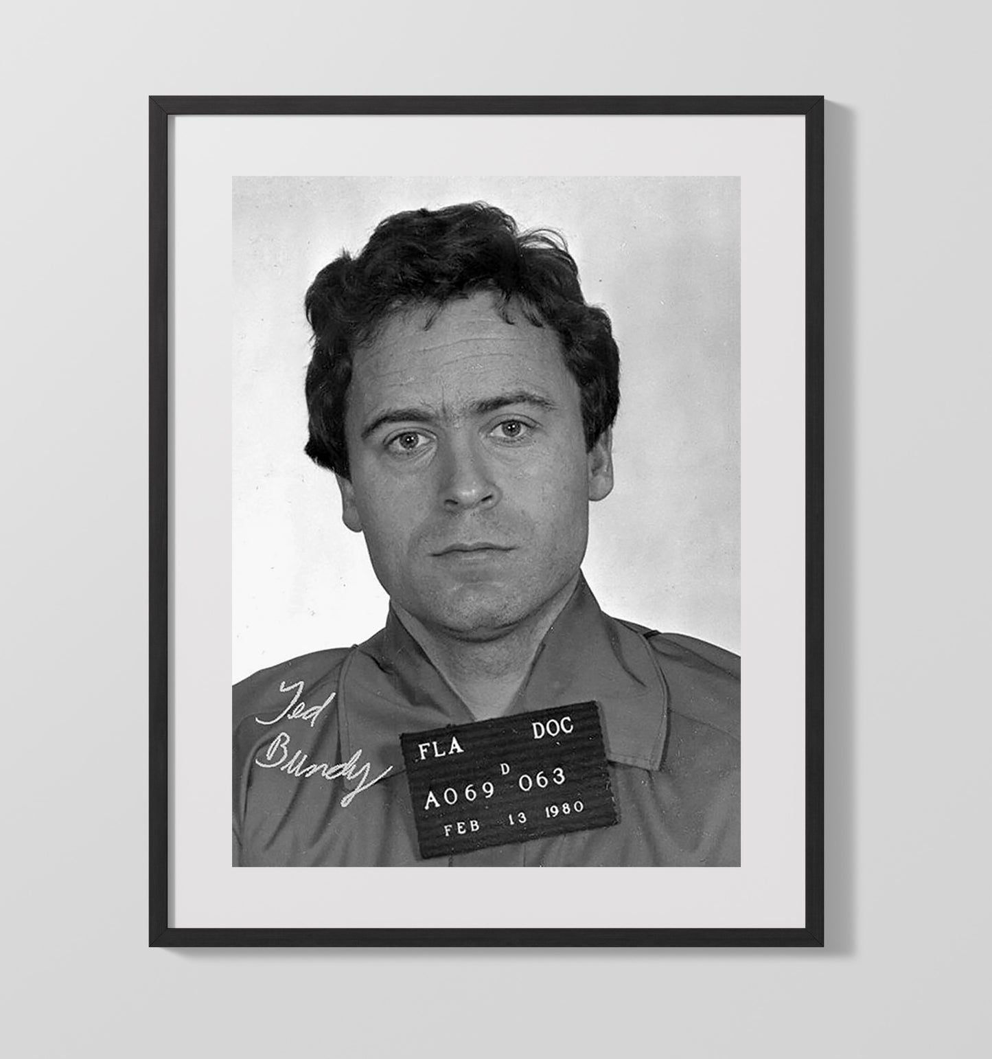 Ted Bundy Florida Department of Corrections 1980 Mug Shot Print 16x20 Gallery Frame mug shot wall art print