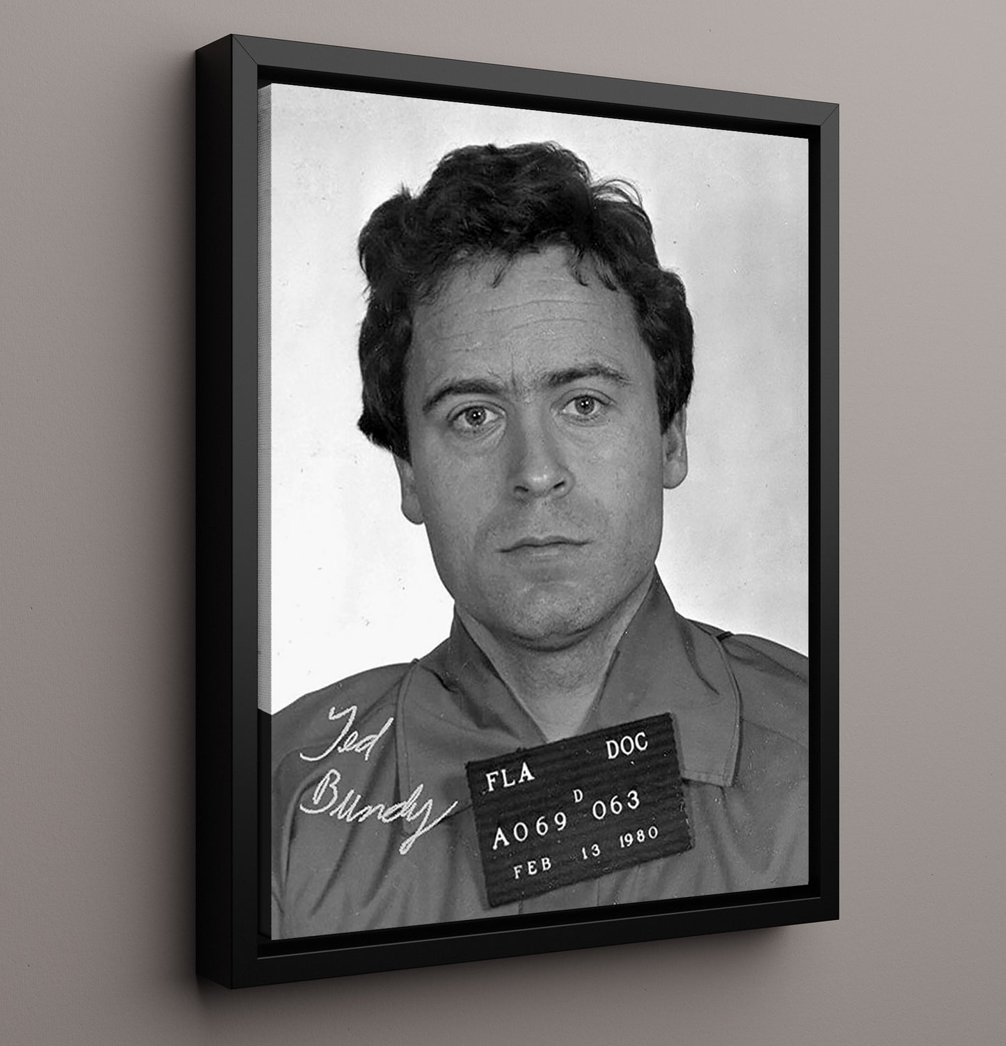 Ted Bundy Florida Department of Corrections 1980 Mug Shot Print 16x20 Framed Canvas mug shot wall art print