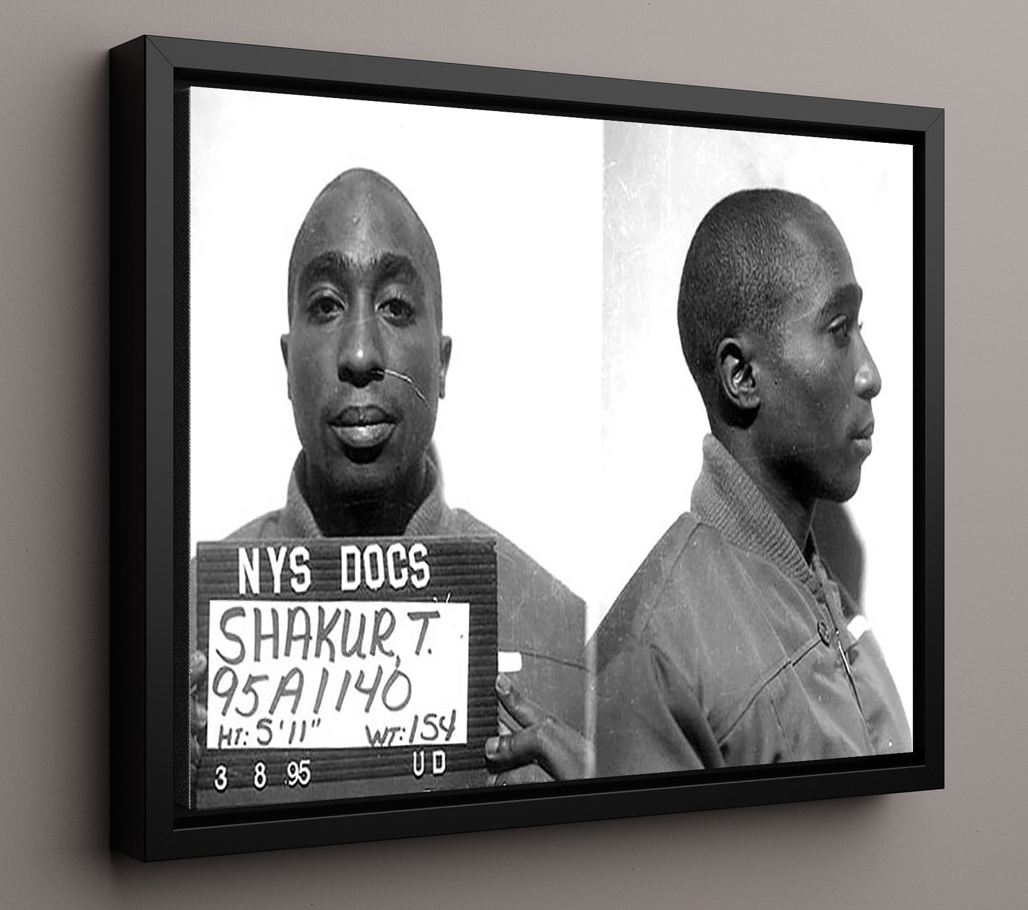 Tupac Shakur New York State Department of Correctional Services 1995 Landscape.jpg Mug Shot Print 16x20 Framed Canvas mug shot wall art print