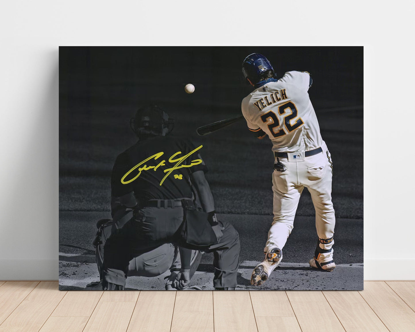 Christian Yelich Autograph Poster - Spotlight Swing - Brew Crew Star