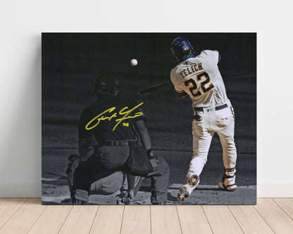 Christian Yelich Autograph Poster - Spotlight Swing - Brew Crew Star