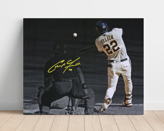 Christian Yelich Autograph Poster - Spotlight Swing - Brew Crew Star