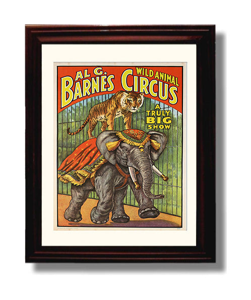 Al G. Barnes Wild Animal Elephant and Tiger Vintage Circus Print 8x10 Beveled Frame circus wall art print
