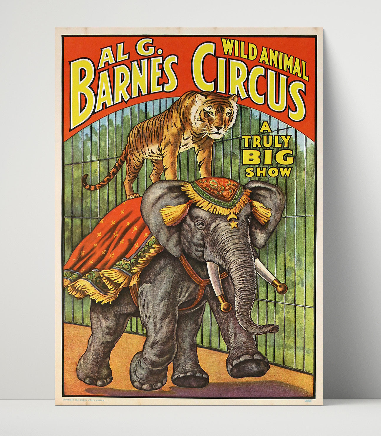Al G. Barnes Wild Animal Elephant and Tiger Vintage Circus Print 16x20 Unframed Print circus wall art print