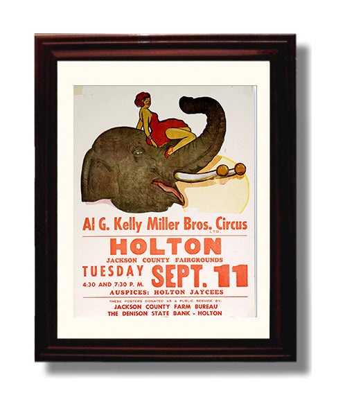 Al G. Kelly Miller Bros Elephant Act Vintage Circus Print 8x10 Beveled Frame circus wall art print