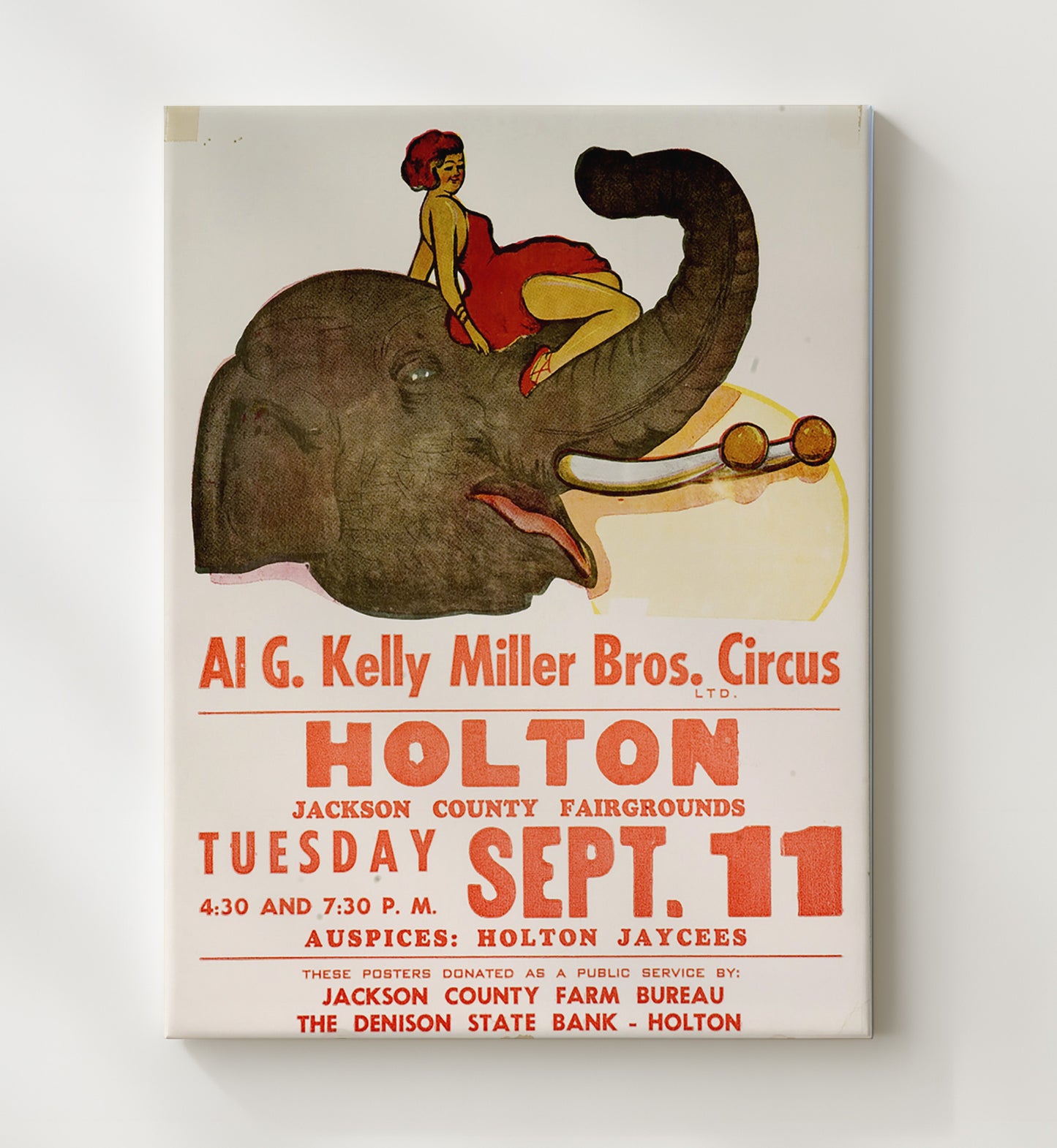 Al G. Kelly Miller Bros Elephant Act Vintage Circus Print 20x24 Canvas circus wall art print