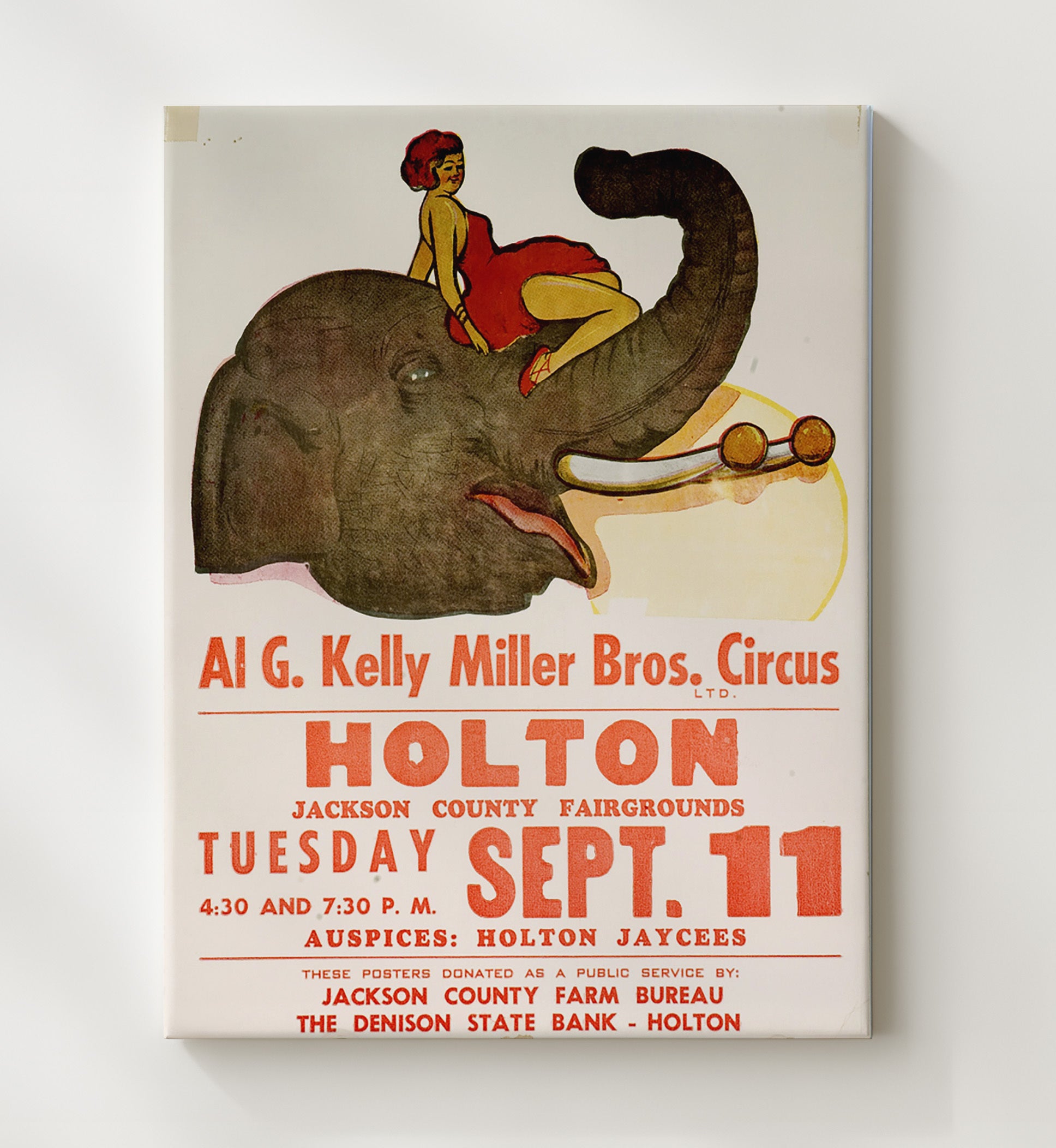 Al G. Kelly Miller Bros Elephant Act Vintage Circus Print 20x24 Canvas circus wall art print