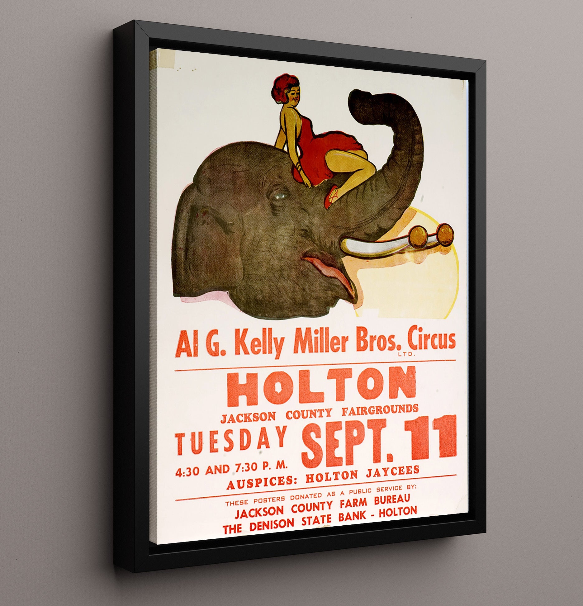 Al G. Kelly Miller Bros Elephant Act Vintage Circus Print 16x20 Framed Canvas circus wall art print