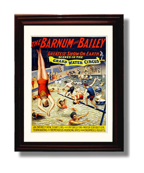 Barnum and Bailey Grand Water Circus Vintage Circus Print 8x10 Beveled Frame circus wall art print