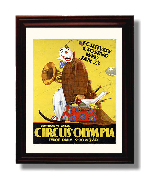 Bertram W. Mills Olympia Closing Vintage Circus Print 8x10 Beveled Frame circus wall art print