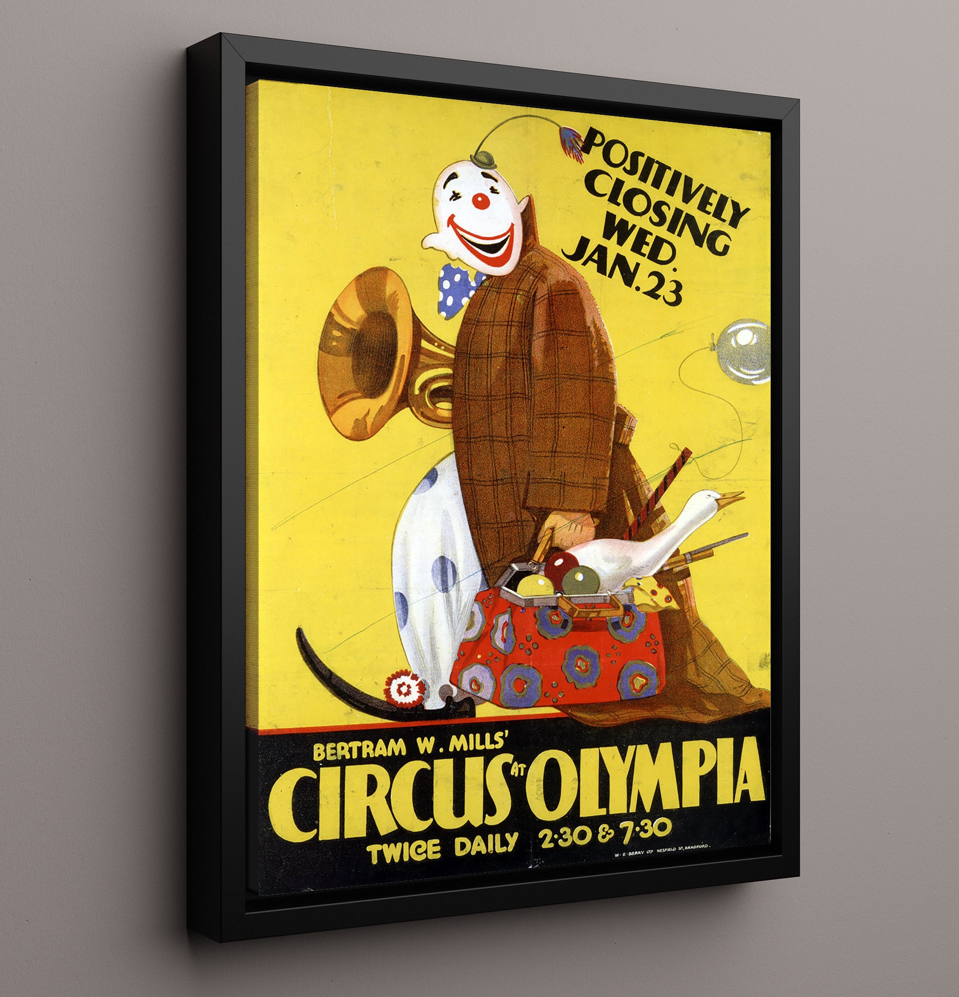 Bertram W. Mills Olympia Closing Vintage Circus Print 16x20 Framed Canvas circus wall art print