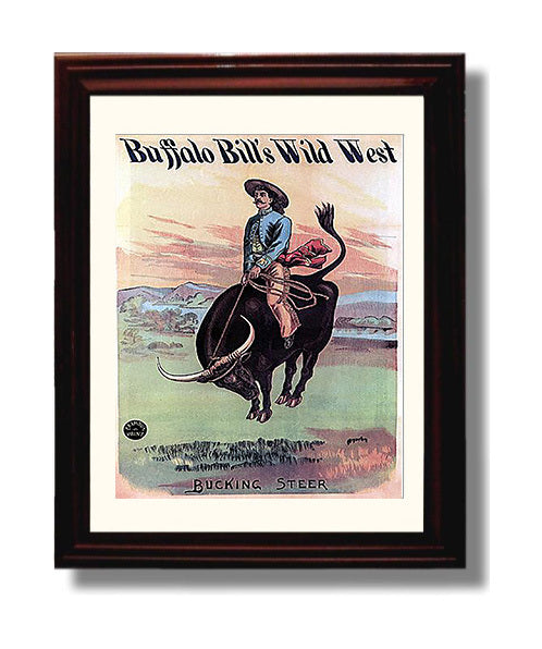 Buffalo Bill Bucking Steer Vintage Circus Print 8x10 Beveled Frame circus wall art print