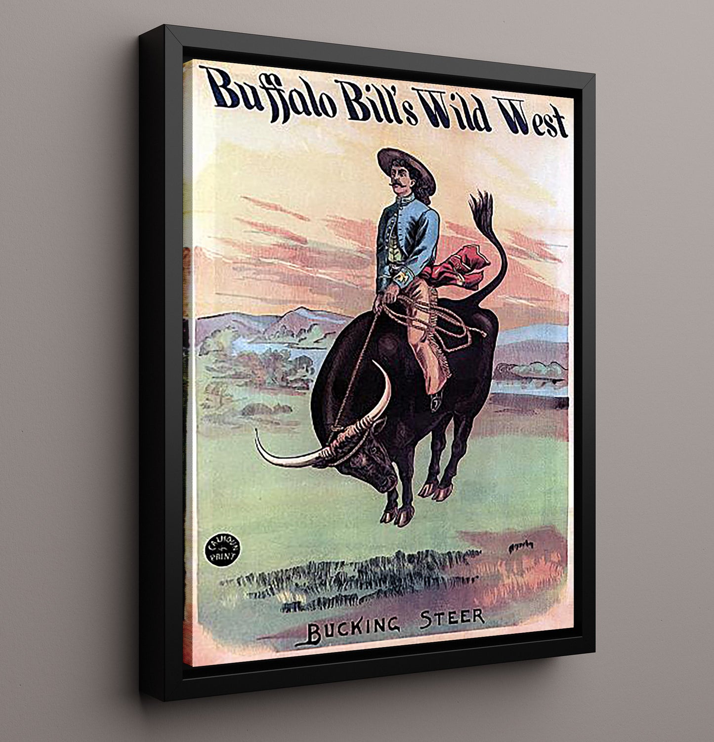 Buffalo Bill Bucking Steer Vintage Circus Print 16x20 Framed Canvas circus wall art print