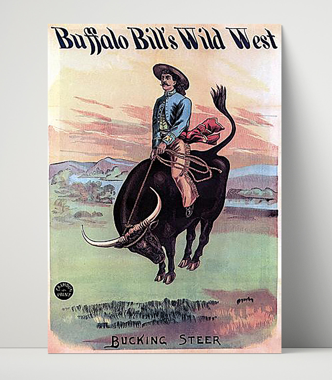 Buffalo Bill Bucking Steer Vintage Circus Print 16x20 Unframed Print circus wall art print