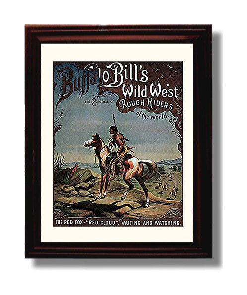 Buffalo Bill Red Cloud Indian Vintage Circus Print 8x10 Beveled Frame circus wall art print