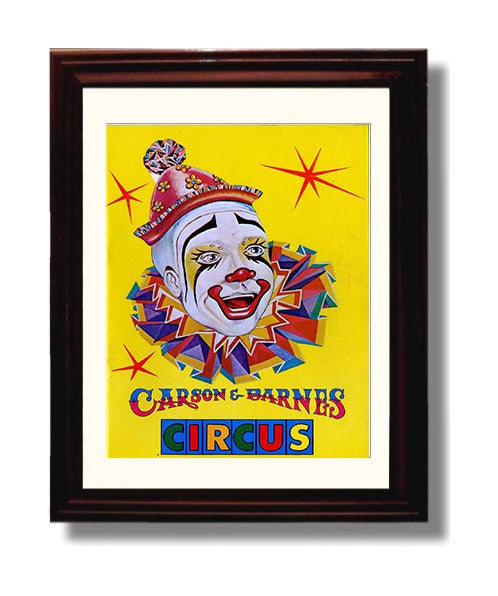 Carson and Barnes Clown Vintage Circus Print 8x10 Beveled Frame circus wall art print