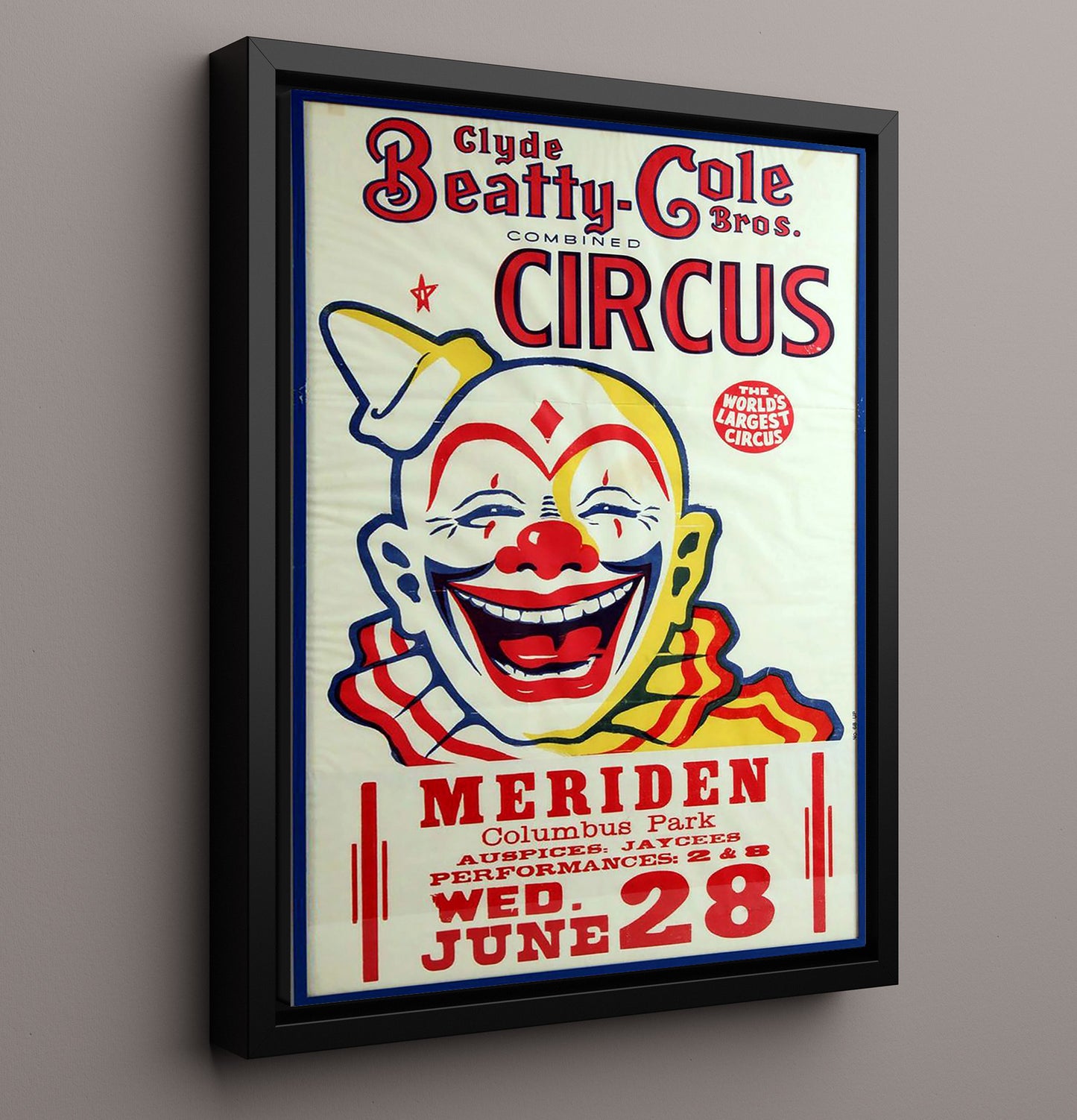 Clyde Beatty Cole Bros Meriden Vintage Circus Print 16x20 Framed Canvas circus wall art print