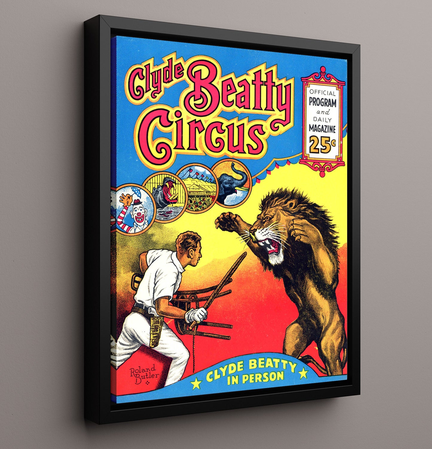 Clyde Beatty Lion Tamer Vintage Circus Print 16x20 Framed Canvas circus wall art print