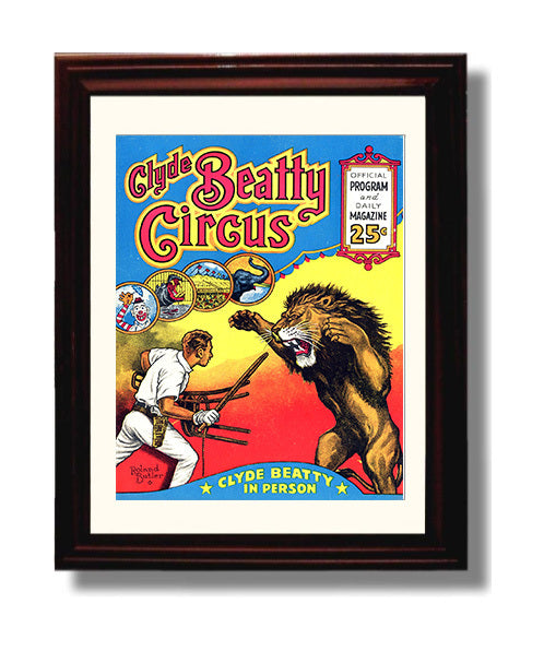 Clyde Beatty Lion Tamer Vintage Circus Print 8x10 Beveled Frame circus wall art print