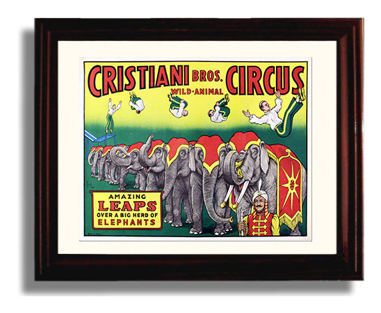 Cristiani Bros Amazing Leaps Vintage Circus Print 8x10 Beveled Frame circus wall art print