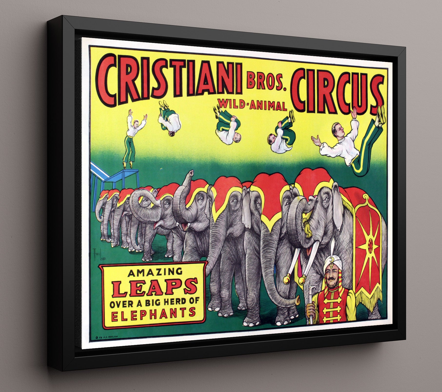 Cristiani Bros Amazing Leaps Vintage Circus Print 16x20 Framed Canvas circus wall art print