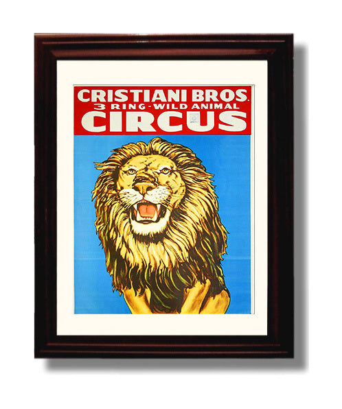 Cristiani Bros Lion Vintage Circus Print 8x10 Beveled Frame circus wall art print