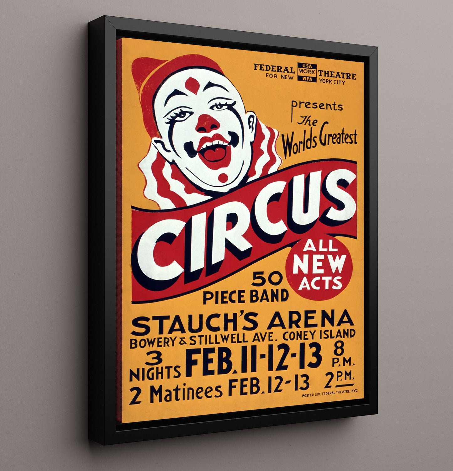 Federal Theatre WPA Coney Island Vintage Circus Print 16x20 Framed Canvas circus wall art print