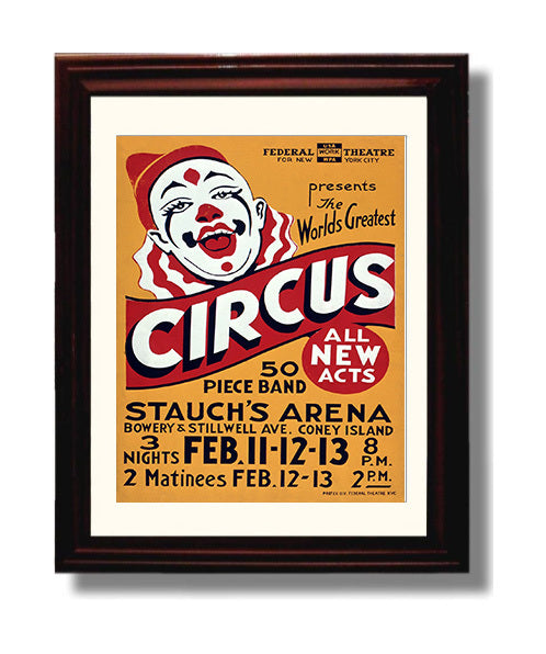 Federal Theatre WPA Coney Island Vintage Circus Print 8x10 Beveled Frame circus wall art print