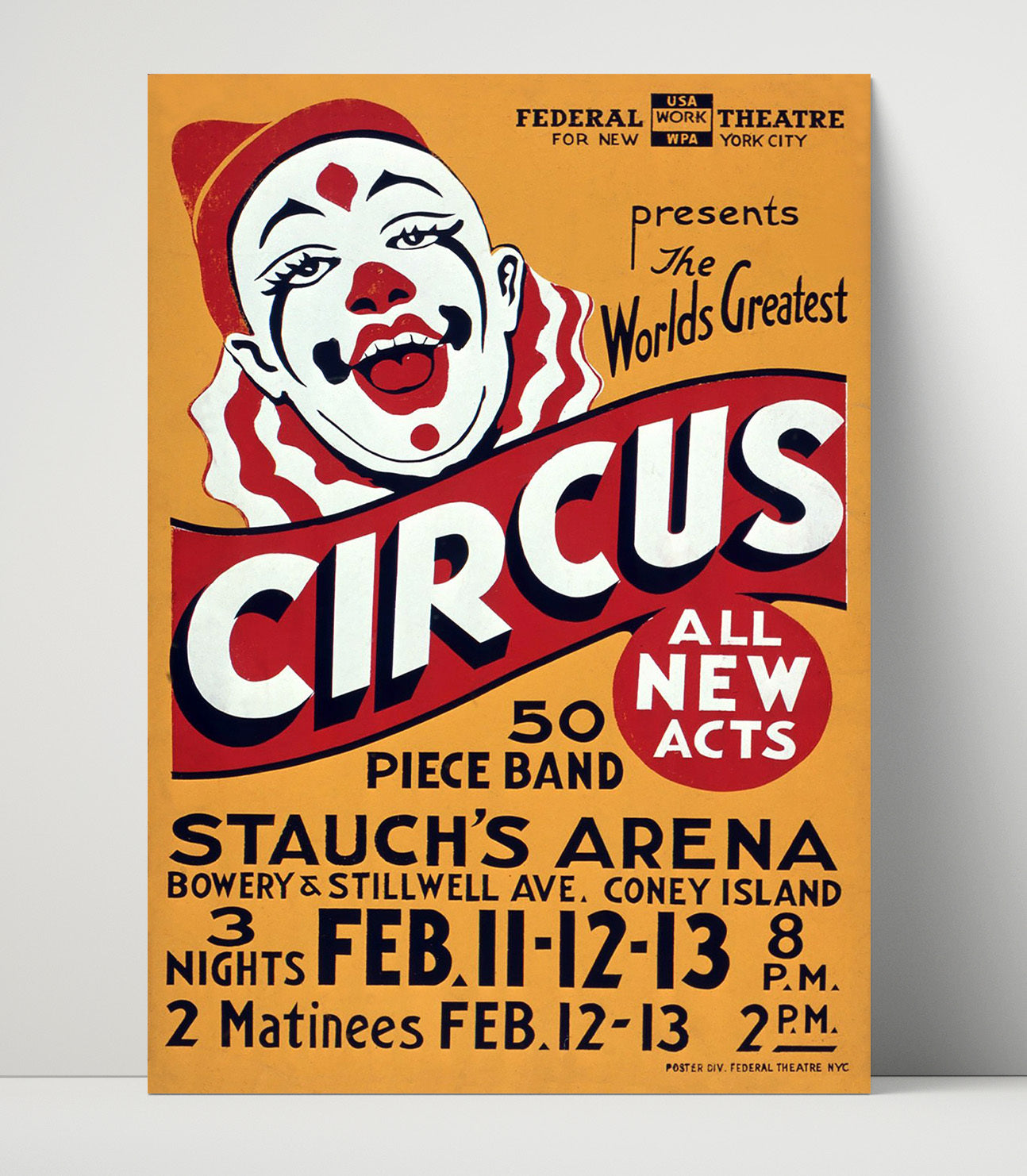 Federal Theatre WPA Coney Island Vintage Circus Print 16x20 Unframed Print circus wall art print