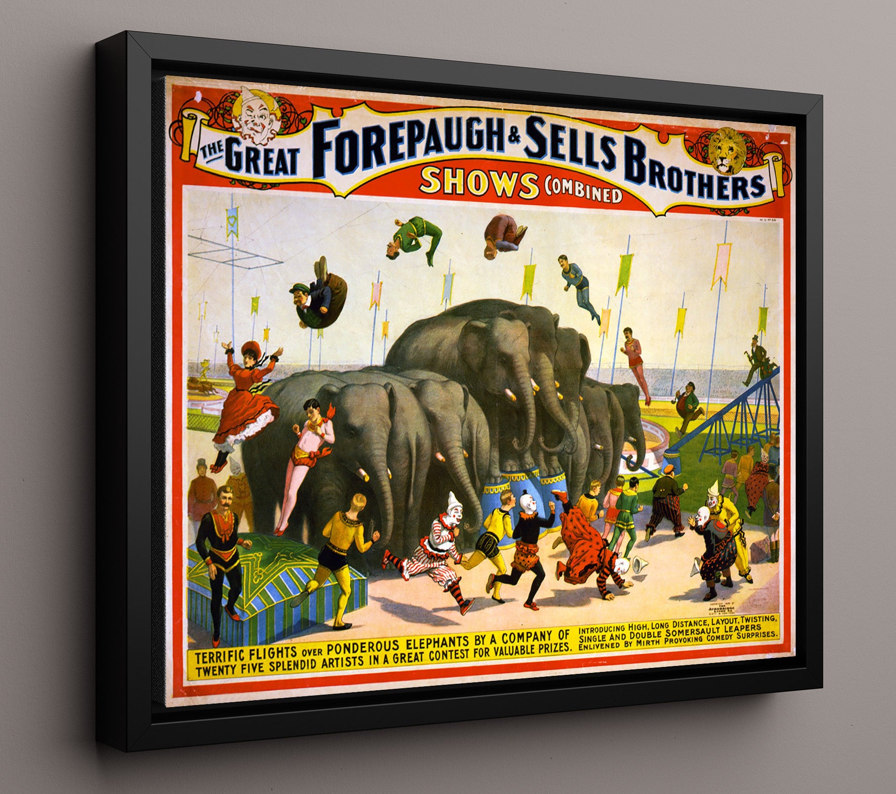 Forepaugh and Sells Bros Combined Show Vintage Circus Print 16x20 Framed Canvas circus wall art print