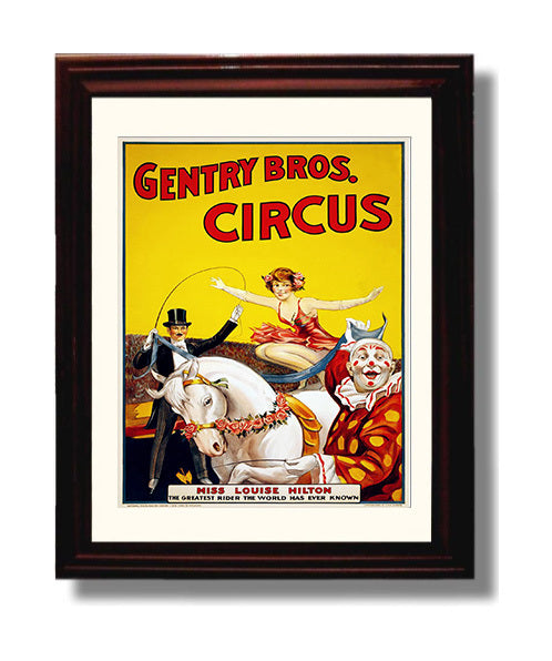 Gentry Bros Horse and Rider Vintage Circus Print 8x10 Beveled Frame circus wall art print