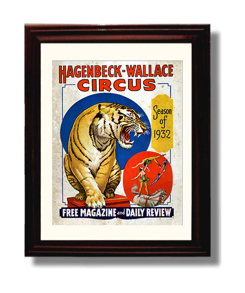Hagenbeck Wallace Tiger 1932 Vintage Circus Print 8x10 Beveled Frame circus wall art print
