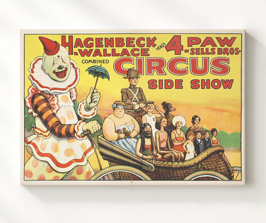 Hagenbeck-Wallace and Four-Paw Sideshow - Canvas vintage circus poster wall art