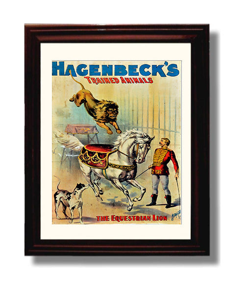 Hagenbeck Equestrian Lion Vintage Circus Print 8x10 Beveled Frame circus wall art print