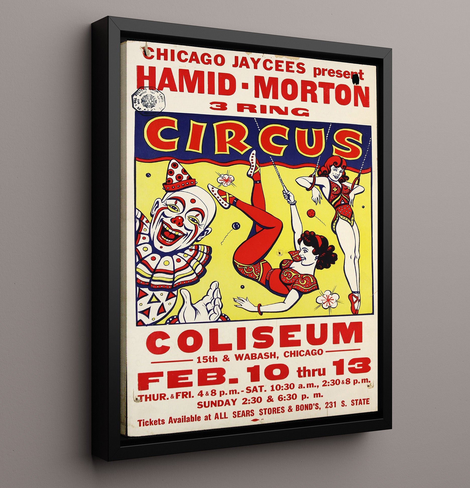 Hamid Morton Chicago Coliseum Vintage Circus Print 16x20 Framed Canvas circus wall art print