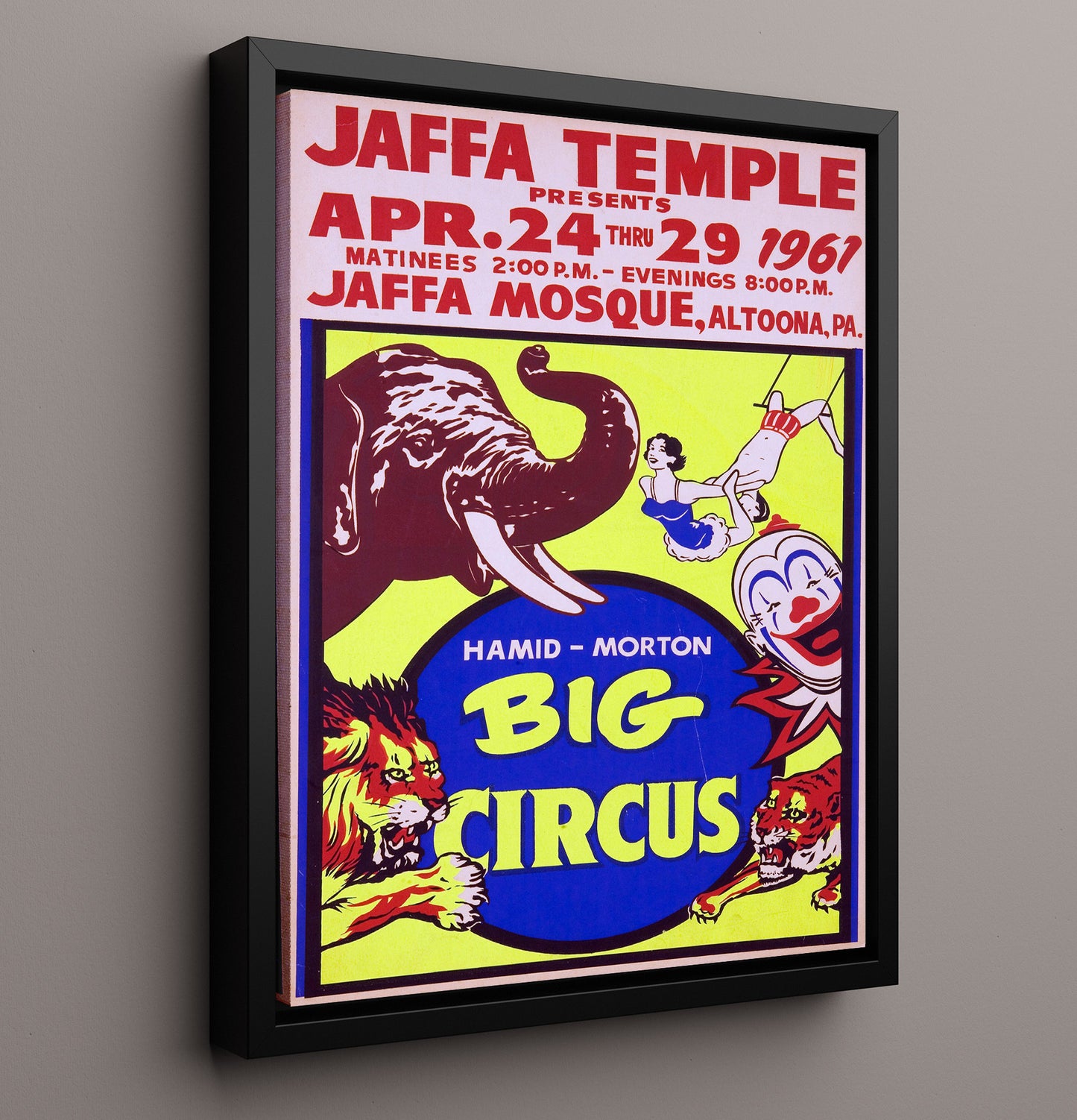 Hamid Morton Jaffa Temple 1961 Vintage Circus Print 16x20 Framed Canvas circus wall art print