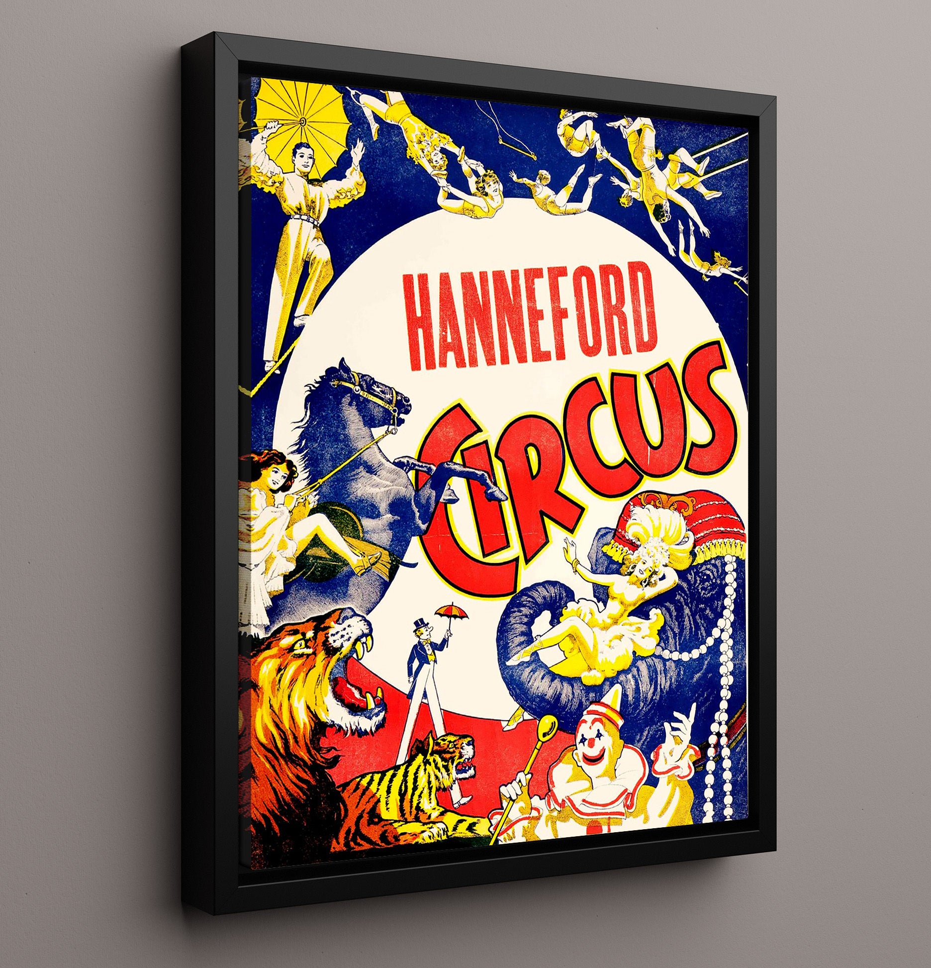 Hanneford Acrobats and Animals Vintage Circus Print 16x20 Framed Canvas circus wall art print