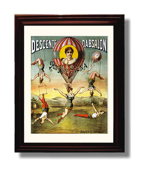 Miss Stena Balloon Acrobatics Vintage Circus Print 8x10 Beveled Frame circus wall art print