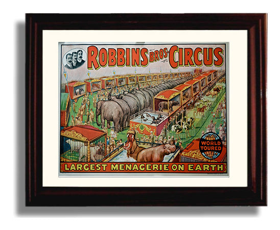 Robbins Bros Largest Menagerie Vintage Circus Print 8x10 Beveled Frame circus wall art print