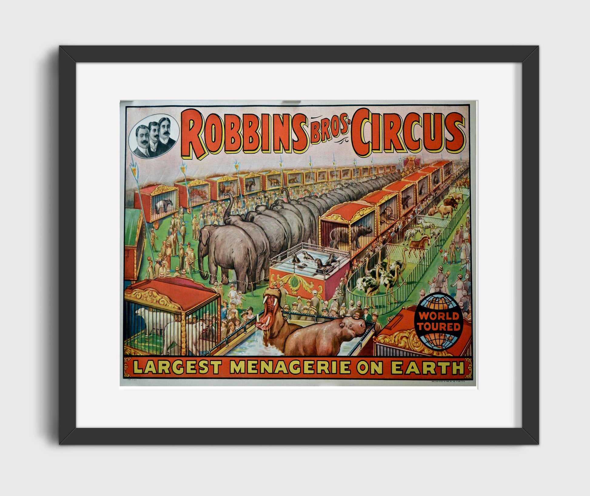 Robbins Bros Largest Menagerie Vintage Circus Print 16x20 Gallery Frame circus wall art print