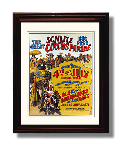 Schlitz Circus Parade 4th of July Vintage Circus Print 8x10 Beveled Frame circus wall art print
