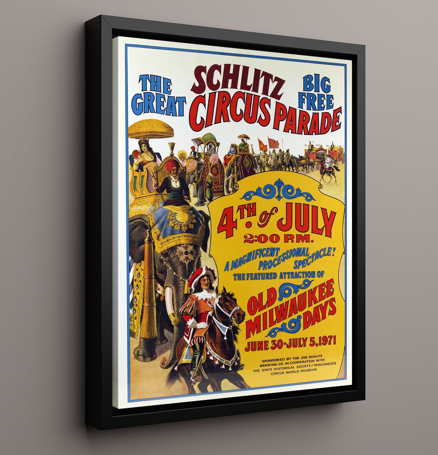 Schlitz Circus Parade 4th of July Vintage Circus Print 16x20 Framed Canvas circus wall art print