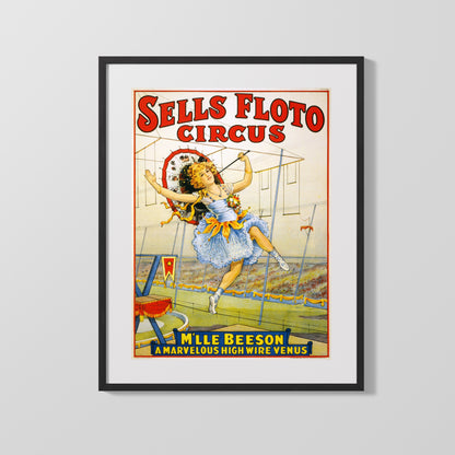 Circus Poster - Sells Floto - Mlle Beeson High Wire 1921