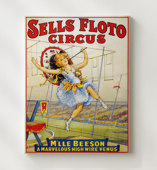 Sells-Floto - Mlle. Beeson High Wire - 1921 - Canvas vintage circus poster wall art