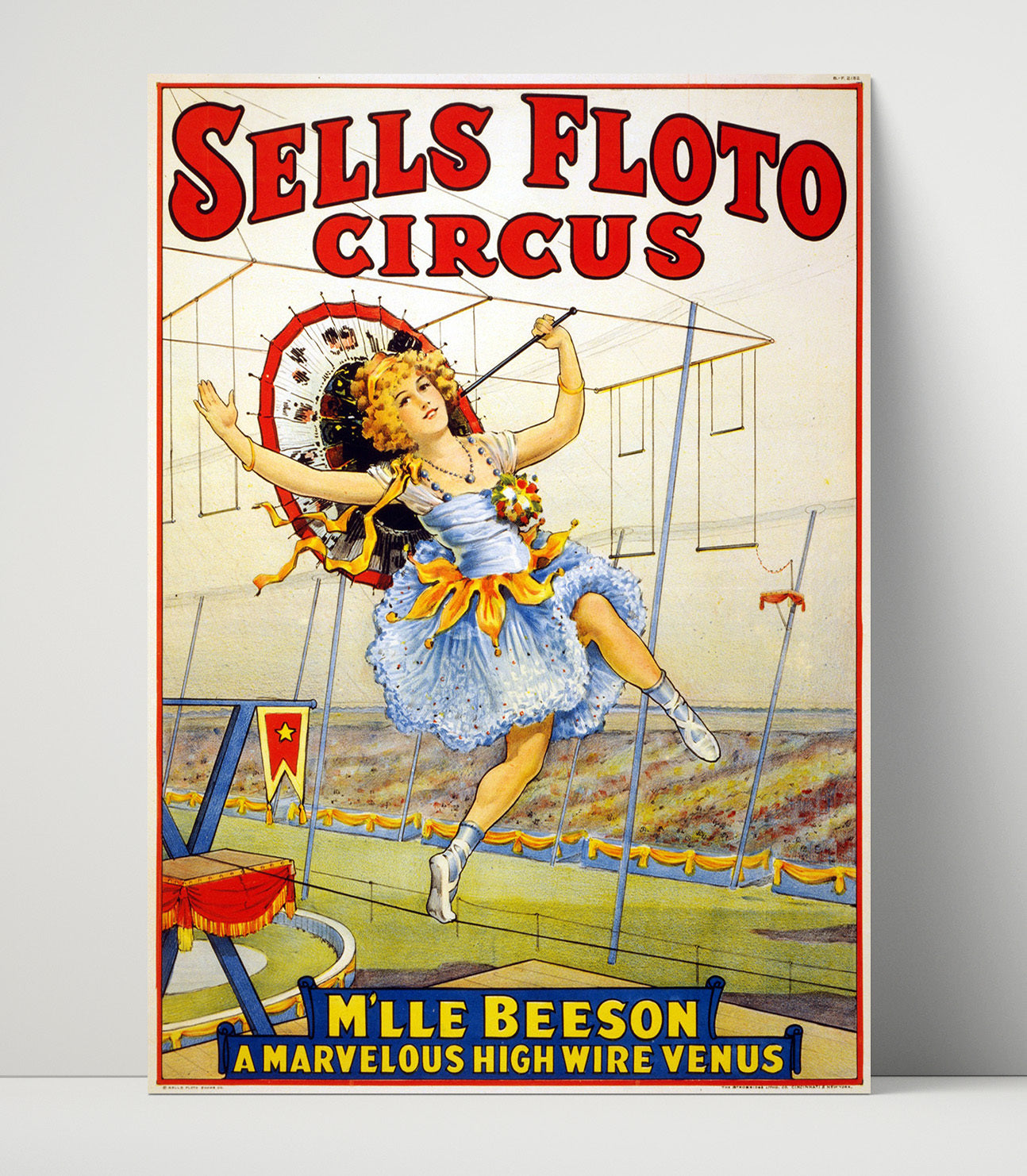 Sells Floto Mlle Beeson High Wire 1921 Vintage Circus Print 16x20 Unframed Print circus wall art print