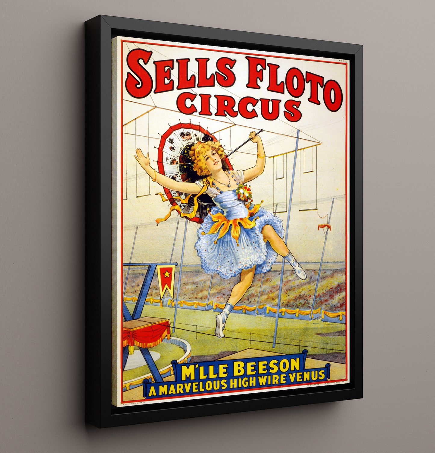 Sells Floto Mlle Beeson High Wire 1921 Vintage Circus Print 16x20 Framed Canvas circus wall art print