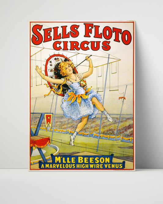 Circus Poster Unframed - Sells Floto - Mlle Beeson High Wire 1921