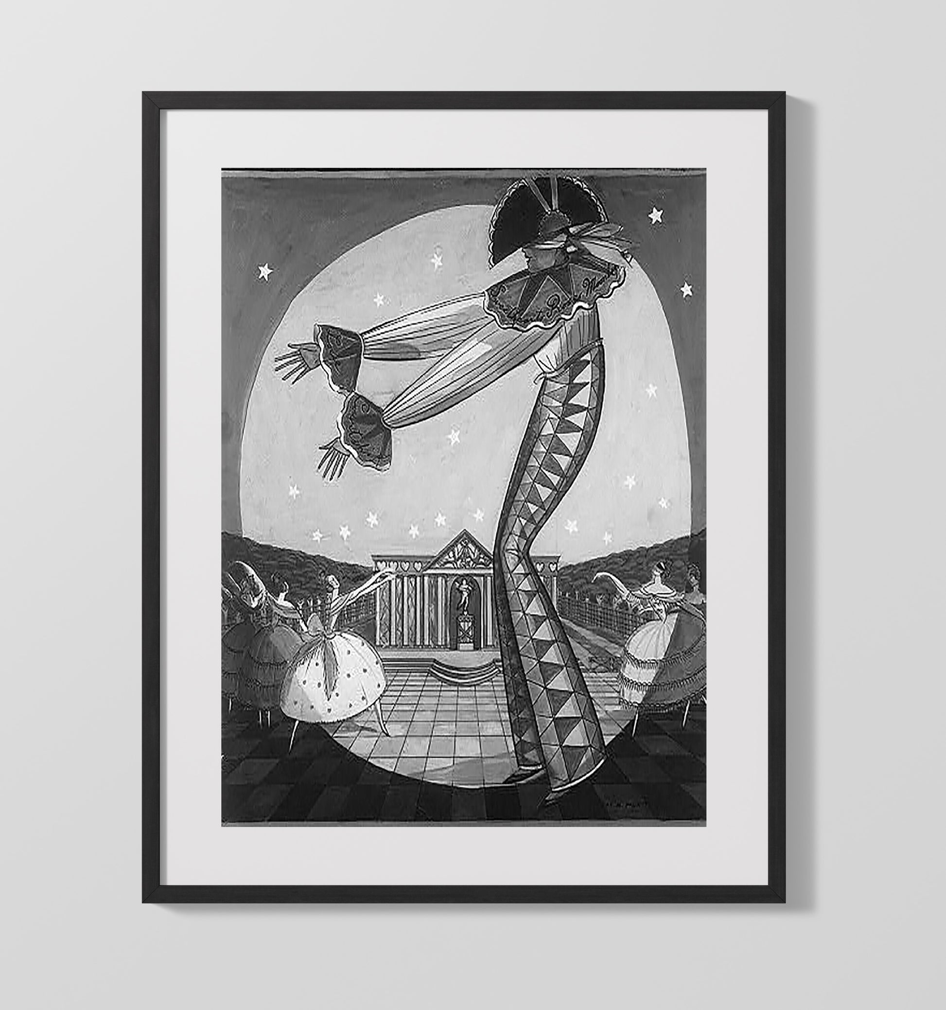 Sweethearts Roses and Moonlight Performance Vintage Circus Print 16x20 Gallery Frame circus wall art print